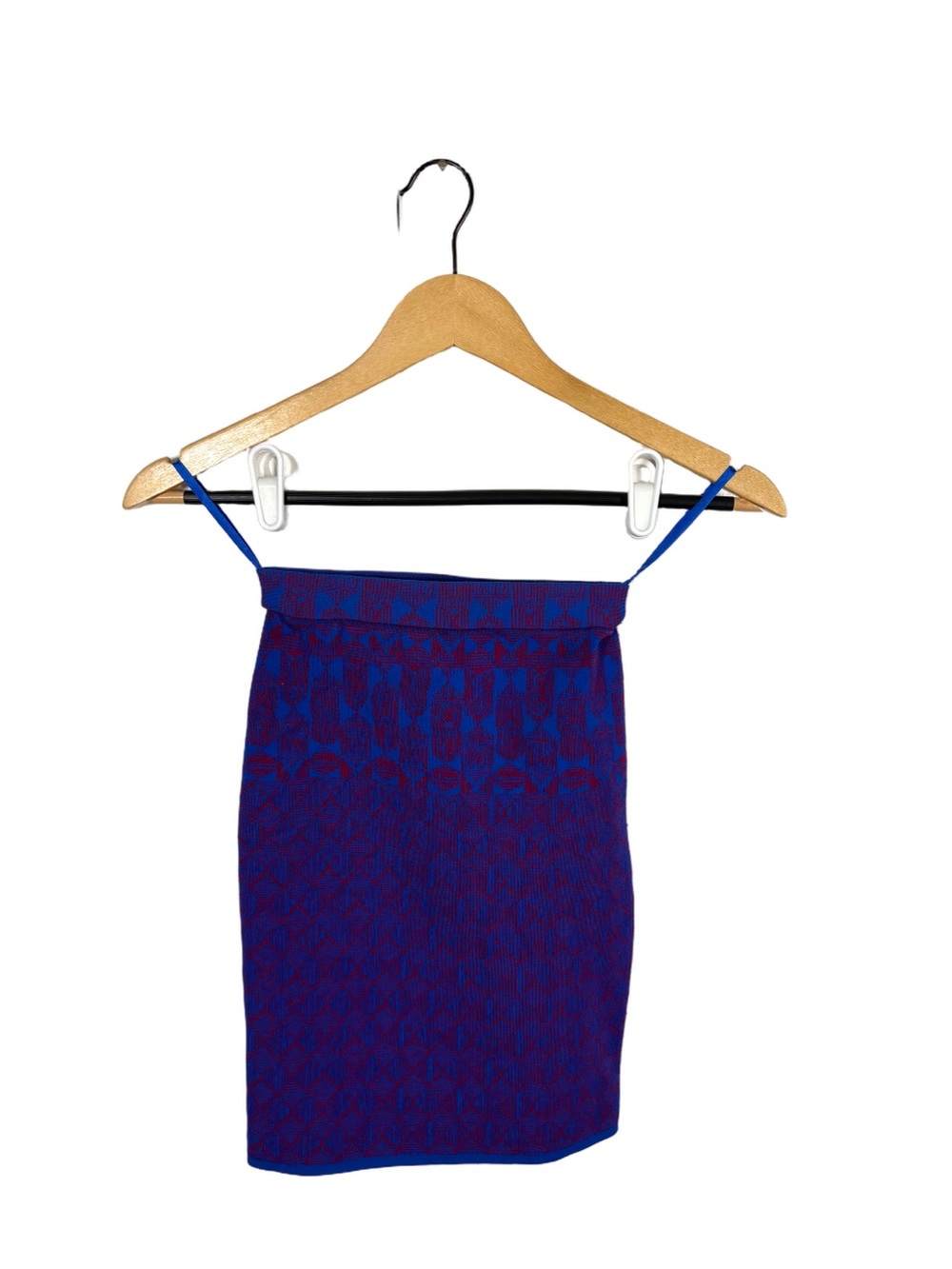 BCBGMAXAZRIA Alexsandra Skirt XS Royal Blue Purple Geometric Knit Bodycon Mini